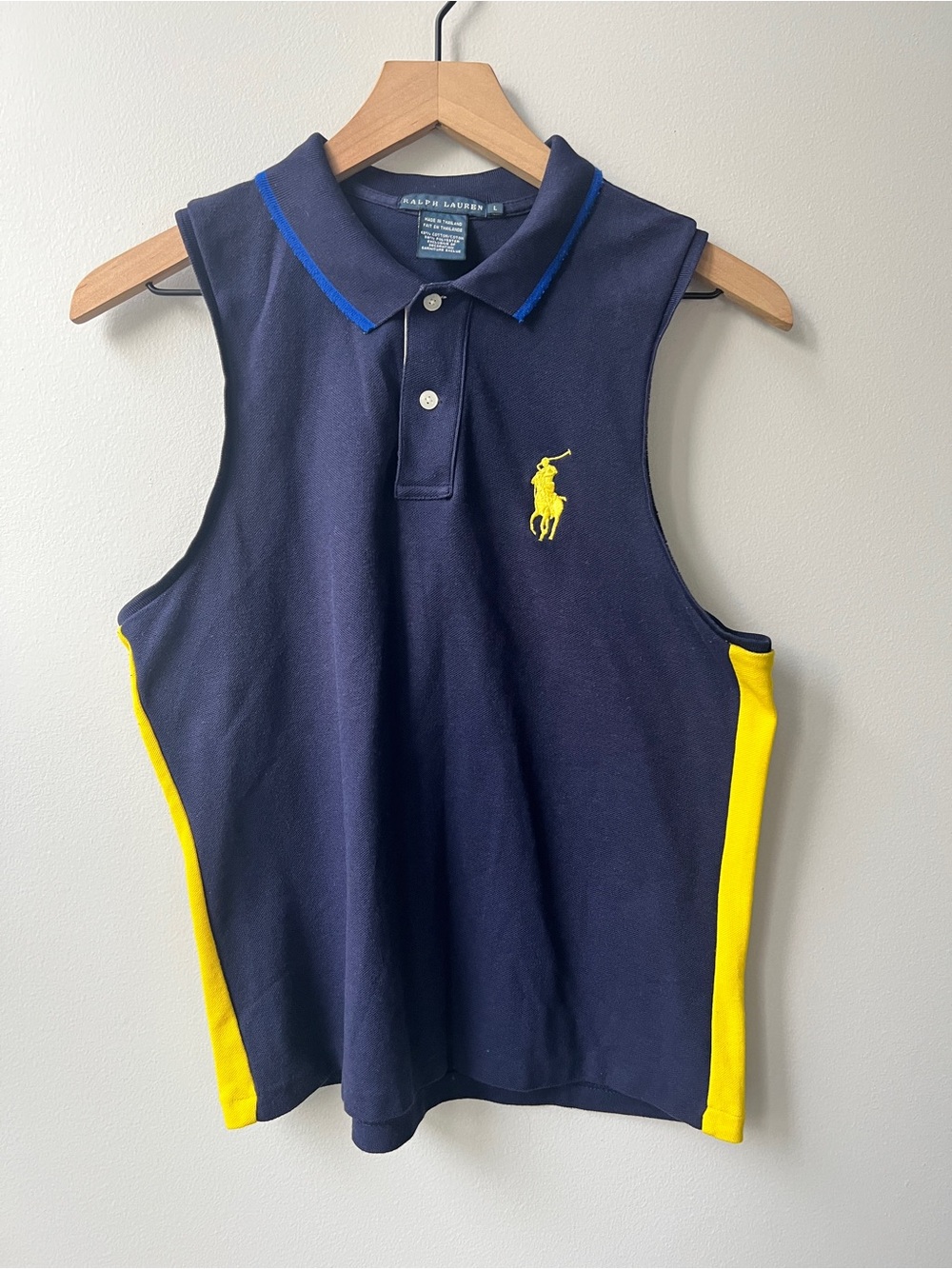 Ralph Lauren Sport Sleeveless Polo Shirt Women's large. Blue/yellow  Golf Tennis